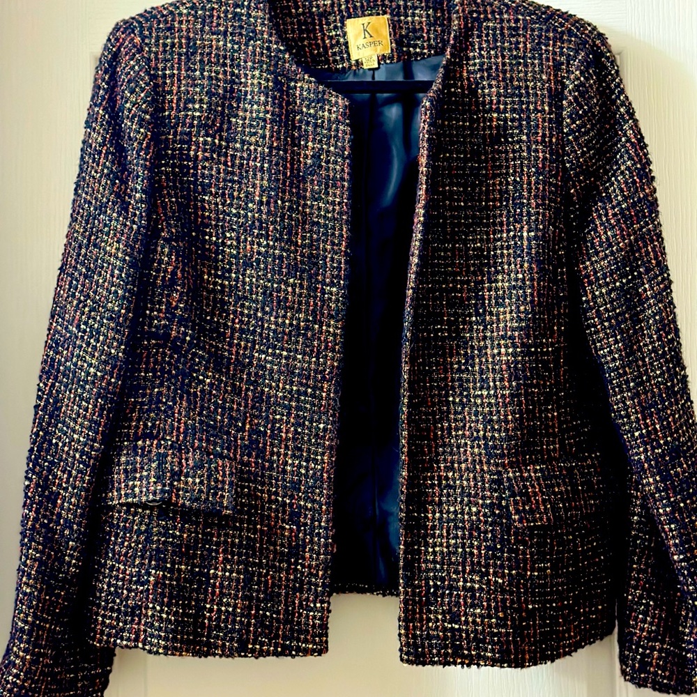 Women Petite, Collarless, tweed Jacket